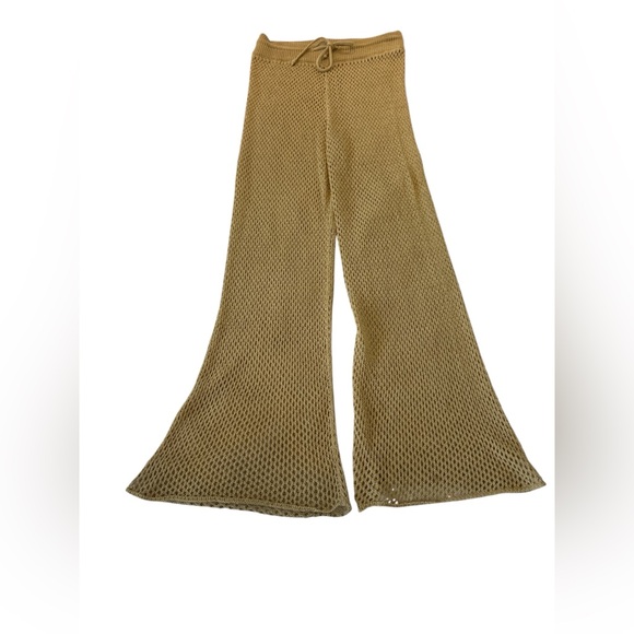 WEWOREWHAT Gold Open Knit Wide Leg Pants M - Picture 4 of 10